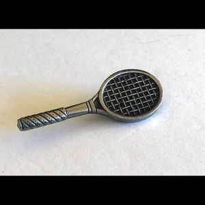 Vintage Pewter JJ Tennis Racket Brooch Pin